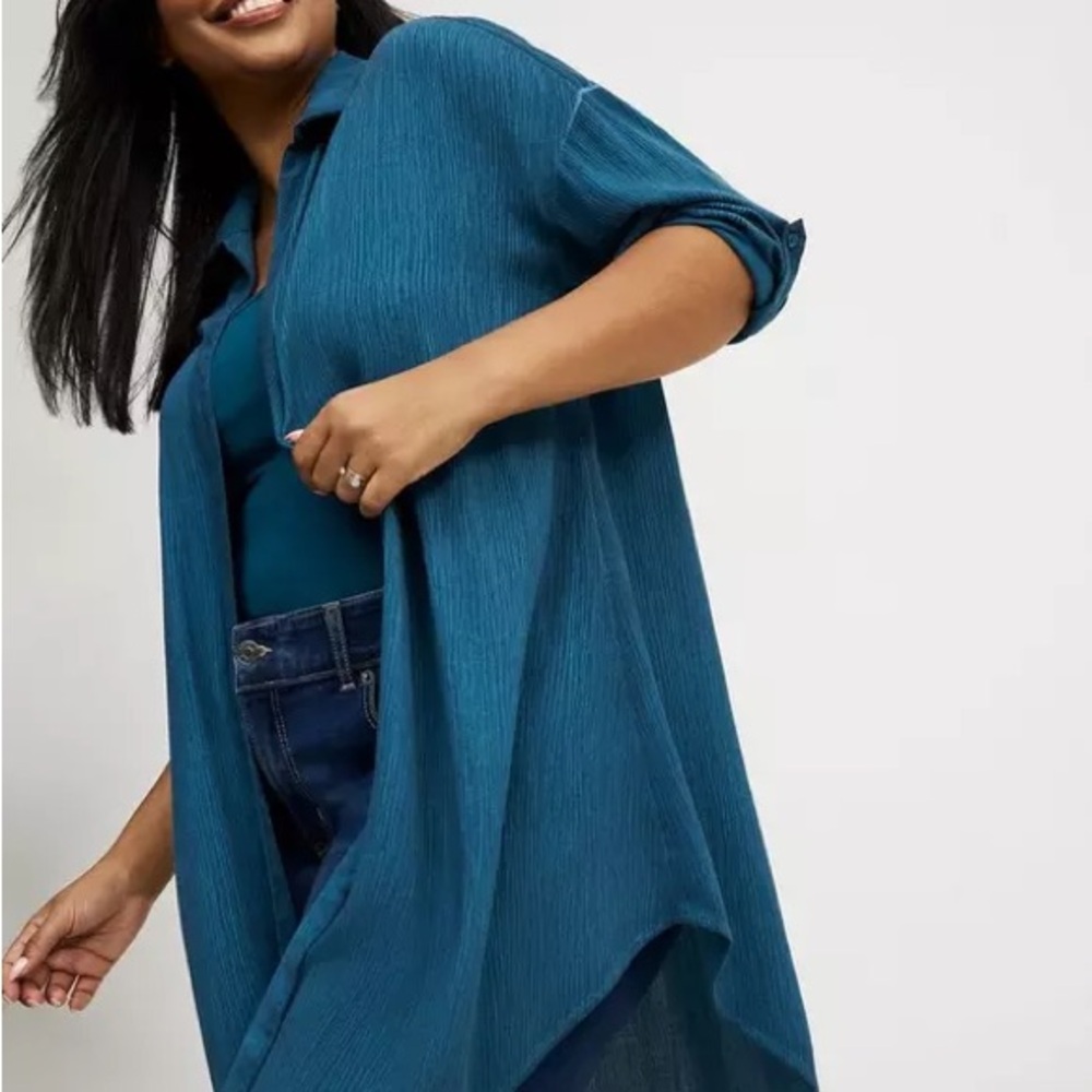Torrid One Size Long Sleeve Kimono Shirt in Legion Blue 6X